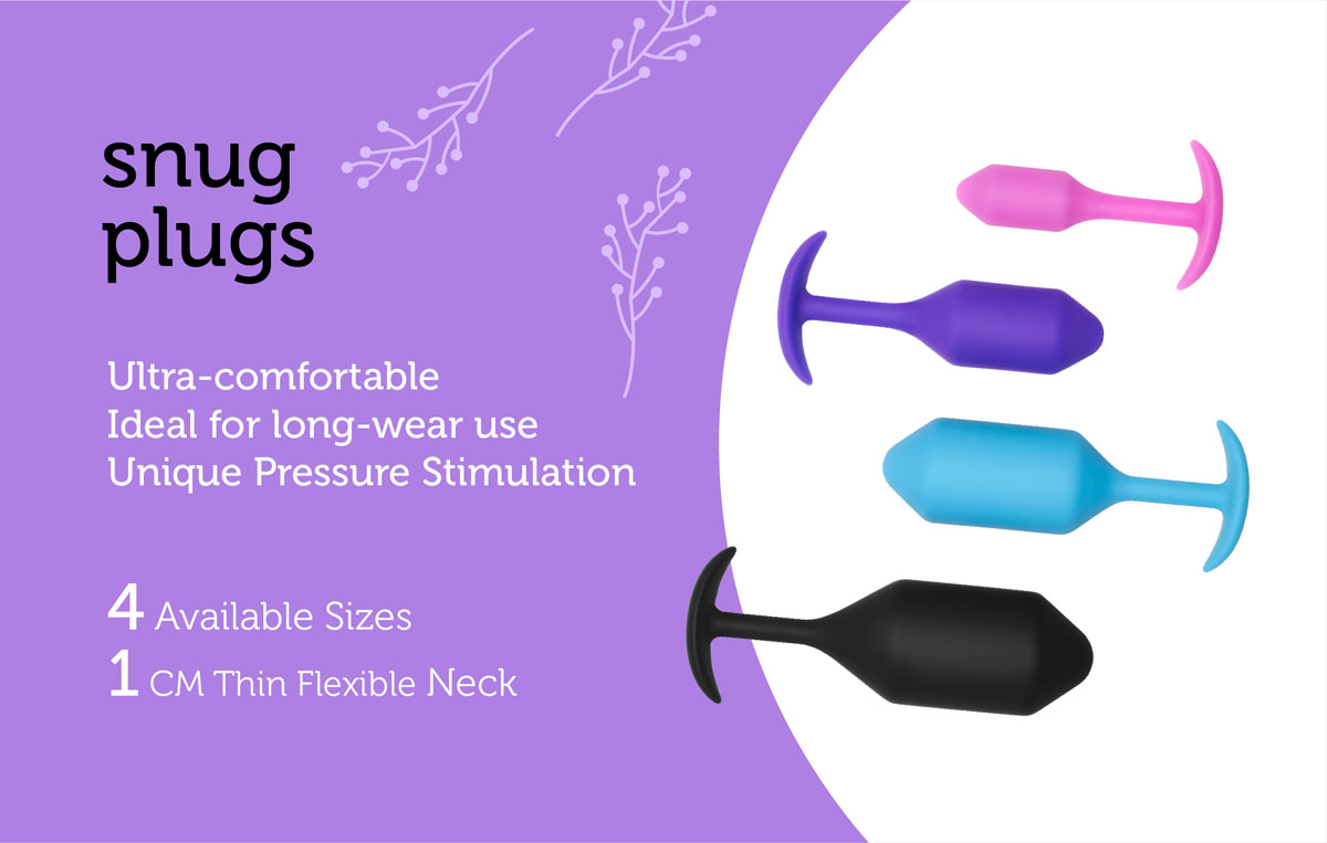 The b-Vibe Snug Plugs are a collection of weighted butt plugs for extender wear