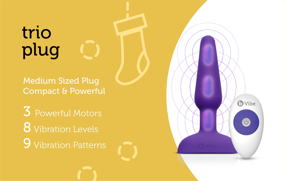 The b-Vibe Trio Plug is an intermediate butt plug with three vibrating motors