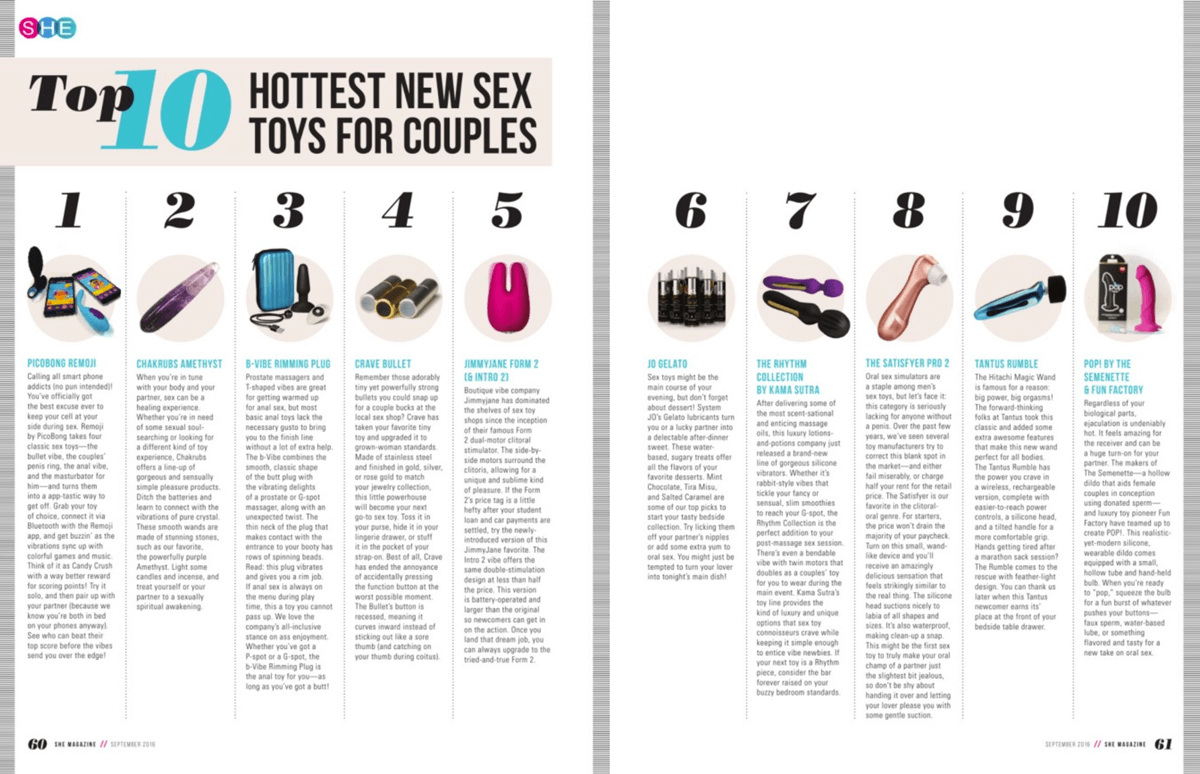 Leading sexual wellness guide SHE Mag names the b-Vibe Rimming Plug as one of the hottest new sex toys for couples indulging in anal play