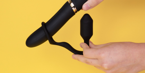b-Vibe Snug & Tug is a two-in-one penis ring and weighted butt plug for exceptional anal play